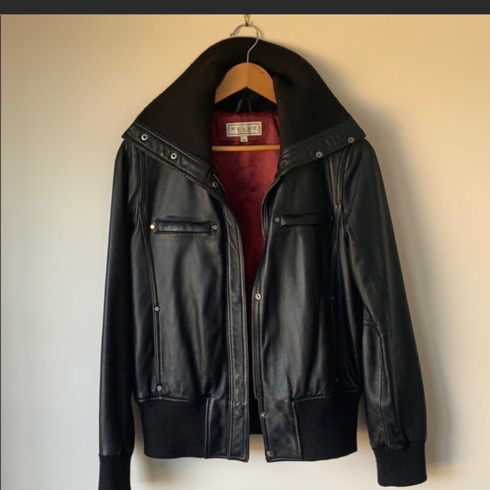 Genuine Leather Coat with ribbed collar/cuffs
